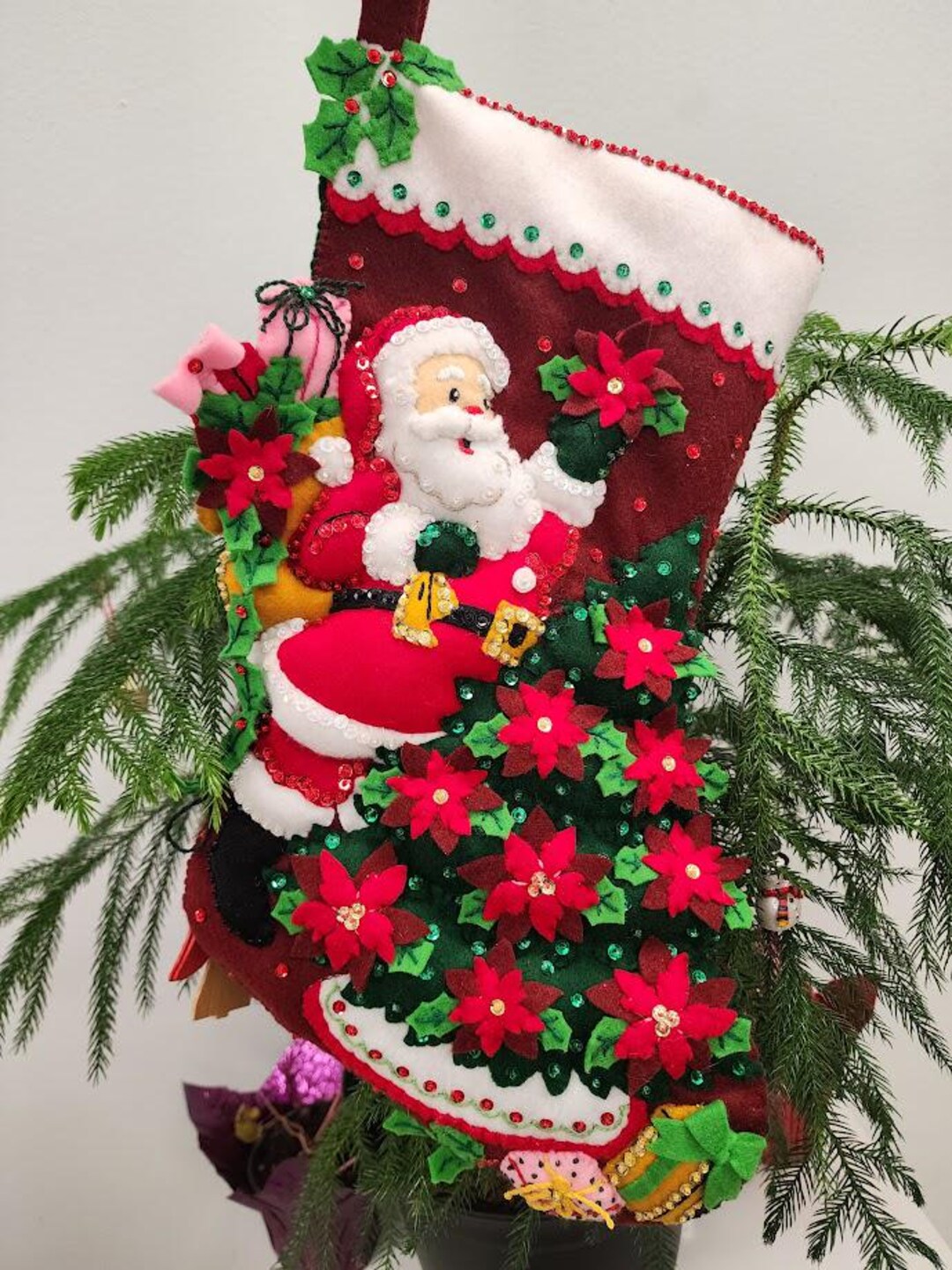 Finished Bucilla Santa Poinsettia Tree Stocking - Etsy