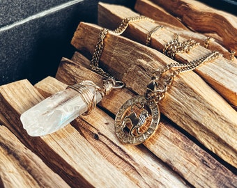 poder puro / cristal de cuarzo transparente sin cuello / joyería / zodiaco / regalo personalizado