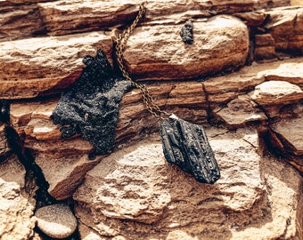 piedra de sombra / blanco negro turmalina / joyería / collar de cristal