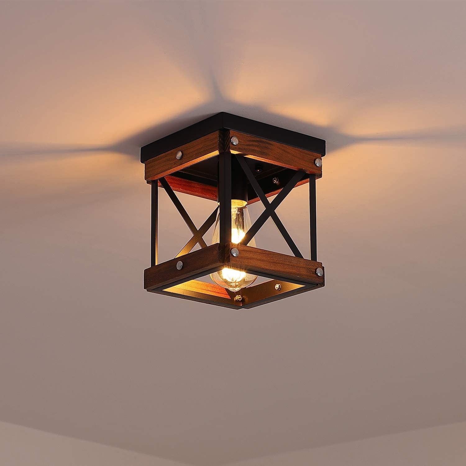 Modern Rustic Farmhouse Flush Mount Ceiling Light 1Light Etsy