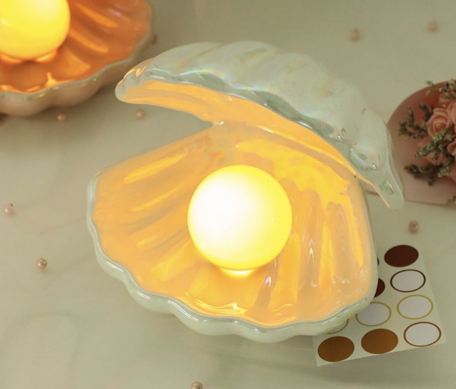 Ceramic Clam Led Light Color Changing Shell Pearl Light Etsy