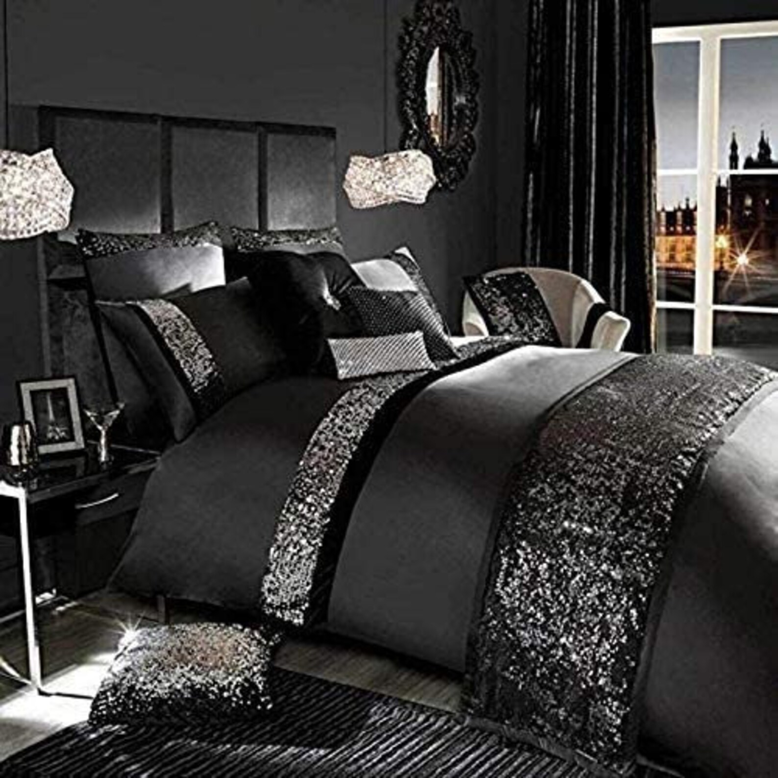 5 Piece Sequin Black Egyptian Cotton Duvet Cover Set Comforter Etsy