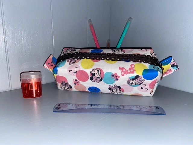 Trousse à Crayons Rectangulaire avec Anses et Doublure Fermeture Glissière - Minnie Ronds Colorés