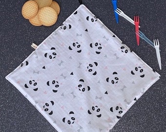 Serviette de table en tissu coton et éponge modèle enfant "Têtes de Pandas"