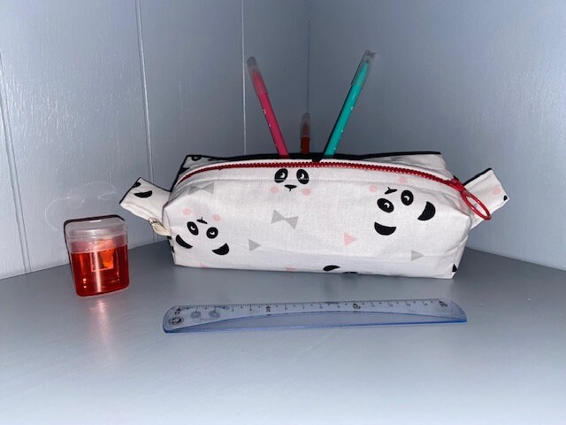 Trousse à Crayons Rectangulaire avec Anses et Doublure Fermeture Glissière - Têtes de Pandas