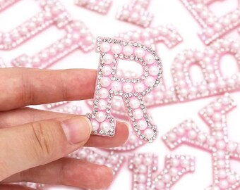 26 Alphabet PATCH pearl Rhinestone pink letter patch Sparkle shining Patches Sew on dEmbroidery A B C D E F G H IJ K L M N O P