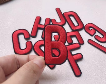 Patch lettre rouge pur /26 Alphabet/fer sur patch/fer sur lettres Rouge avec bordure noire coudre sur patch craft patch/Coudre sur badge de broderie
