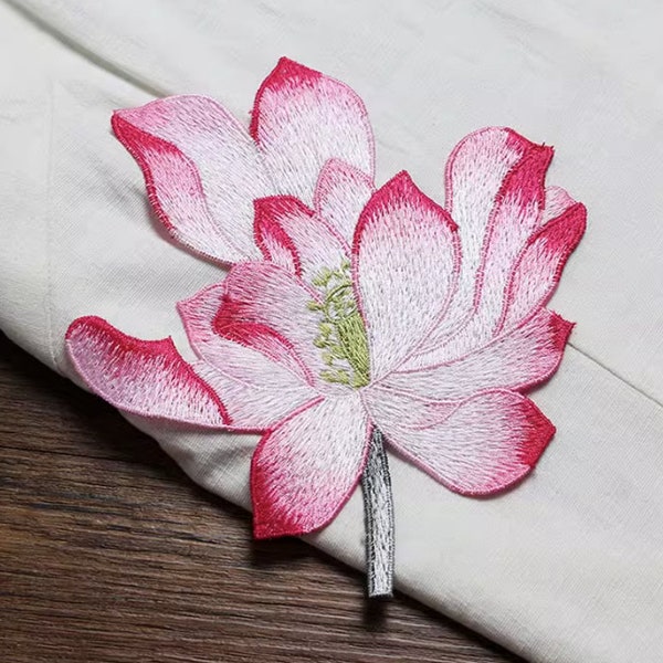 Patch fleur de lotus violet /patchwork Cheongsam décoratif le fer de style national sur patch brodé /grand patch/coudre sur patch/broderie