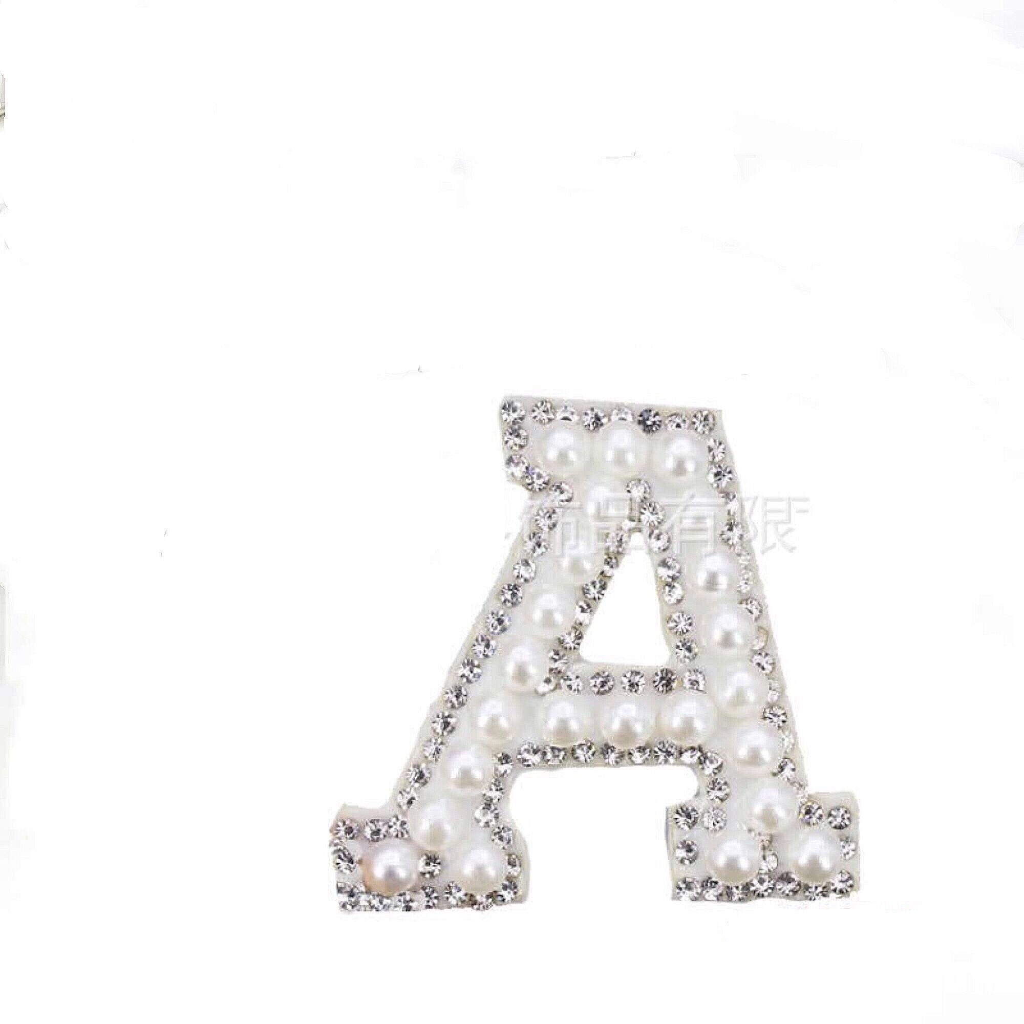 26 Alphabet PATCH Pearl Rhinestone White Letter Patch Sliver Etsy