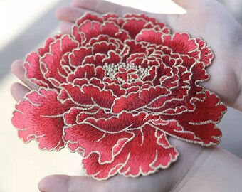 9 couleurs choisir pivoine incroyable fleur patch/fer sur grand/joli/beau/décoratif cheongsam patch brodé/coudre sur patch/broderie