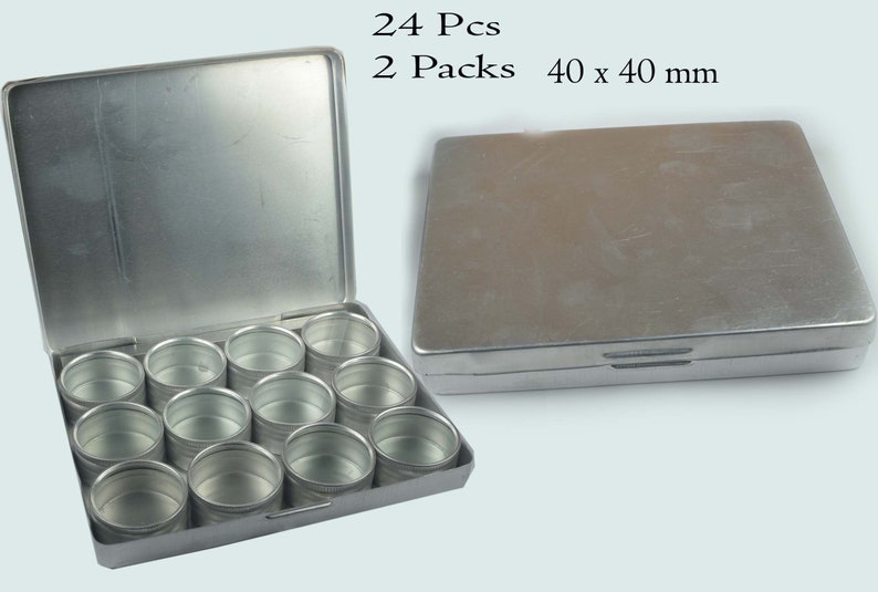 2 Pack24 Pcs Put Box Aluminium Jar With Glass Lid Set Big Size 40 mm Weekend Sale