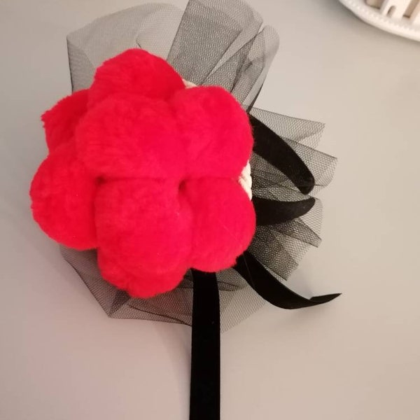 Fasnet Fasching Haarschmuck Fascinator Kopfschmuck mit Haarreif Bollenhut Schwarzwaldmädel für Erwachsene