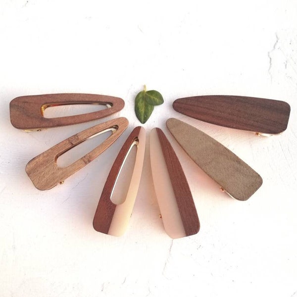 Large size wooden hair clips, triangle alligator hair clip,Resin pointed Hair clip, wood Barrette, Boho, Acrylic hair pin