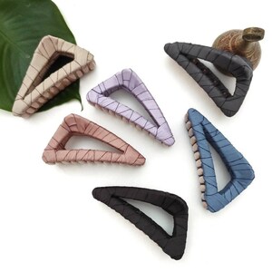 Hand wrapped satin ribbon Hair Claw clip | Triangle hair Claw | Modern Hair clip | Hair accessories | Matte color | Blush pink, Blue, Brown