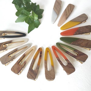 Wooden & Resin Hair Clips, Hair pin, wood Barrett, Boho, Alligator  Acrylic clip for women/ Green, pink, light grey, orange, Mango yellow
