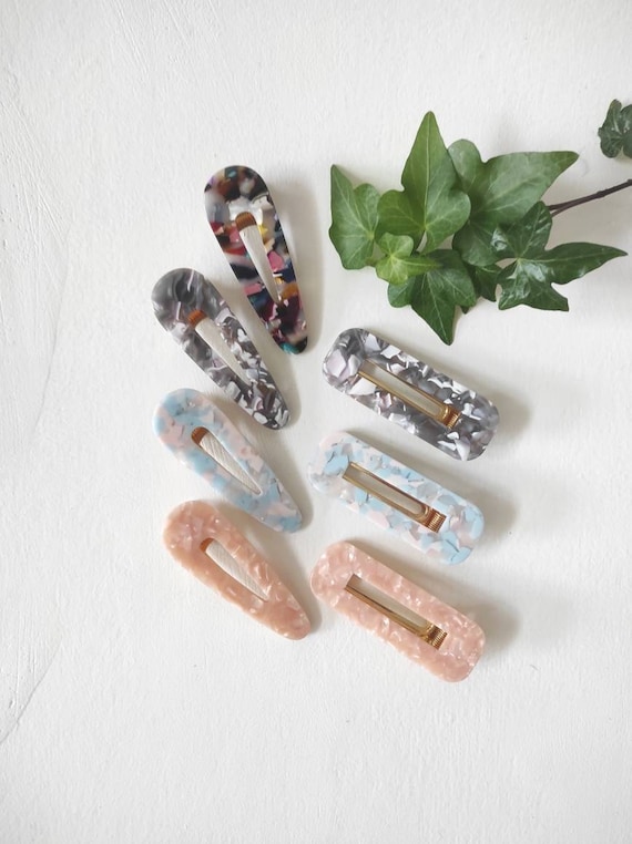 Resin Tear drop Hair Clip | Barrette | Boho| Acrylic , Rectangle marble Acrylic clips for women, flamingo pink, Bubble Gum, smokey gray,