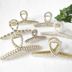 Rhinestone & Pearl large size hair claw clip | Metal , Alloy hair claws | Gold , Silver | Strong hold | Minimalist