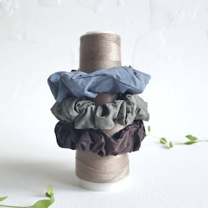 3 pack Love scrunchies, Hair scrunchies pack, Scrunchy set / green, brown, blue, retro