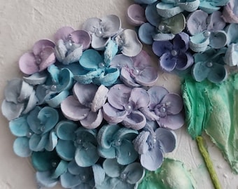 Hydrangea from plaster, sculptural painting hydrangea, sculptural art, voluminous panel of flowers, plaster wall decor, sculpture clay