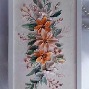Bouquet de mariée 3D en plâtre, peinture sculpturale de fleurs, peinture 3D, art texturé.