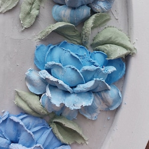 Roses bleues, peinture sculpture, fleurs de gypse en trois dimensions, peinture de fleurs 3D, sculpture d'art, décoration murale, art de la sculpture, panneau de plâtre