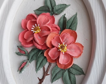 rosehip sculpture painting, three-dimensional gypsum flowers, 3D flower painting, art sculpture,wall decor, sculpture art,plaster panel