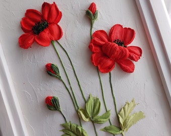 poppy sculpture painting, three-dimensional gypsum flowers, 3D flower painting, art sculpture,wall decor, christmas gift idea, plaster panel