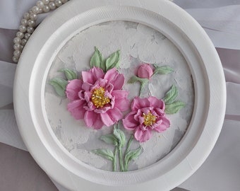 sculpture painting peonies, three-dimensional gypsum flowers, 3D flower painting, art sculpture,wall decor,bas-relief painting,plaster panel