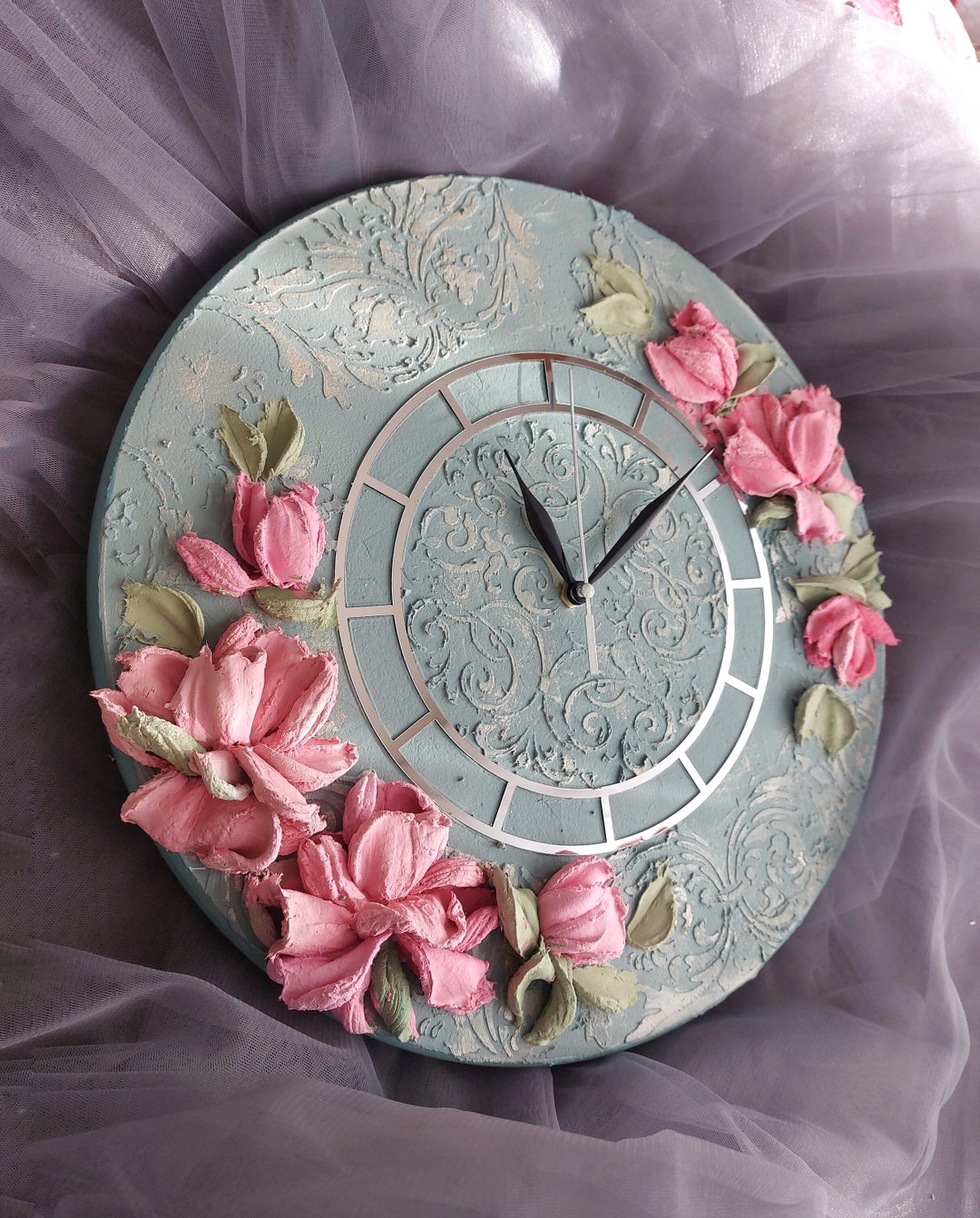 Clocks Using Sculptural Painting Technique, Floral Clocks, Wall Vintage