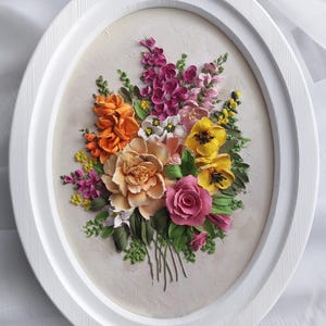 Peinture sculpturale 3D de bouquet de mariage à partir d'une photo - Art de bouquet de mariée en plâtre fait main, cadeau de mariage personnalisé, souvenir de décoration murale