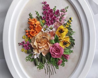 3D Sculptural Wedding Bouquet Painting from Photo – Handmade Plaster Bridal Bouquet Art, Personalized Wedding Gift, Wall Decor Keepsake
