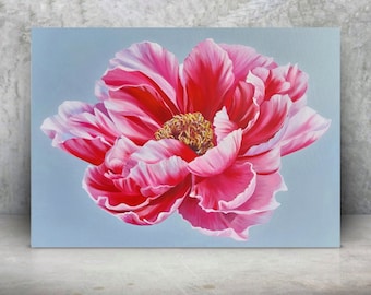 Pintura de peonías, obra de arte acrílica, acrílicos florales, pintura botánica, peonía realista, acrílico sobre lienzo, bellas artes florales
