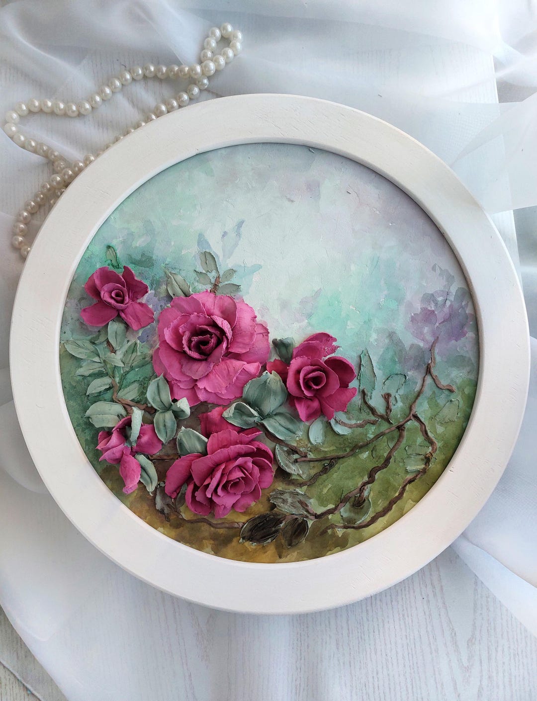 3D Roses Wall Art, Pink Floral Wall Sculpture, Textured Flower Painting ...