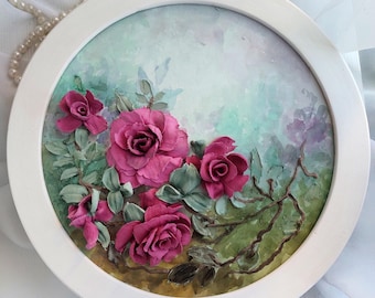 3D Roses Wall Art, Pink Floral Wall Sculpture, Textured Flower Painting, Romantic Home Decor, handmade botanical Wall decor