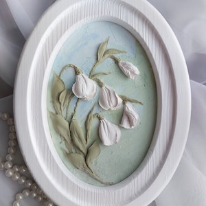 Fleurs blanches jacinthes des bois,peinture sculpturale de fleurs,sculpture d'art,fleurs de gypse en trois dimensions,peinture 3D de fleurs,peinture bas-relief