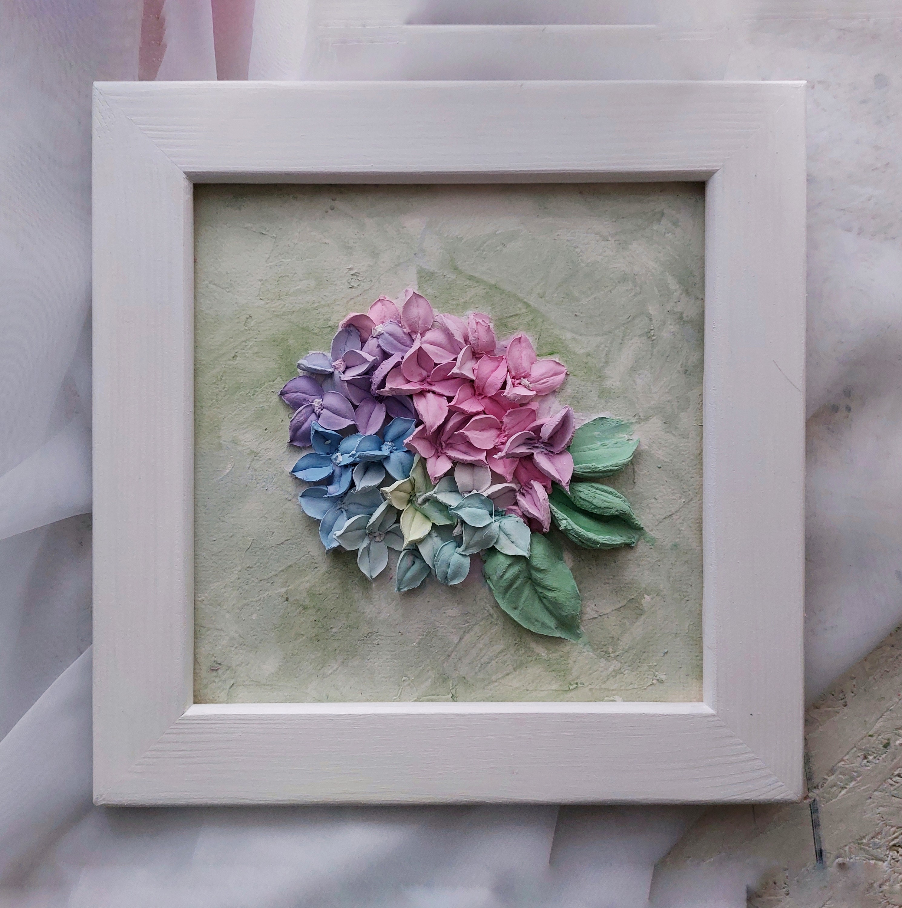 油絵 絵画 【Hydrangea】 Sculptural Painting, Hydrangea, 3D Art, Floral Composition