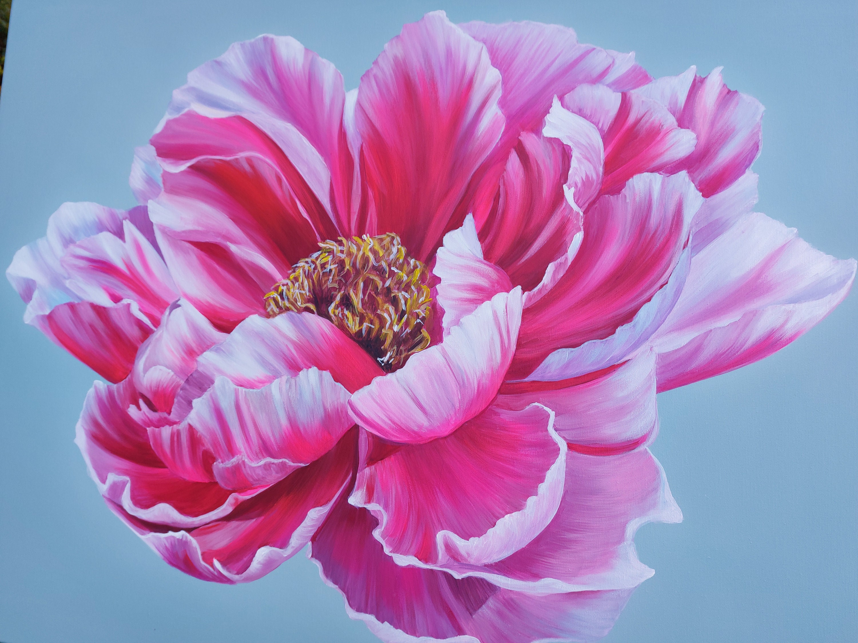 牡丹の絵画、アクリル画、花のアクリル画、植物画、写実的な牡丹