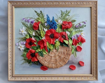 poppy sculpture painting, three-dimensional gypsum flowers, 3D flower painting, art sculpture,wall decor, christmas gift idea, plaster panel