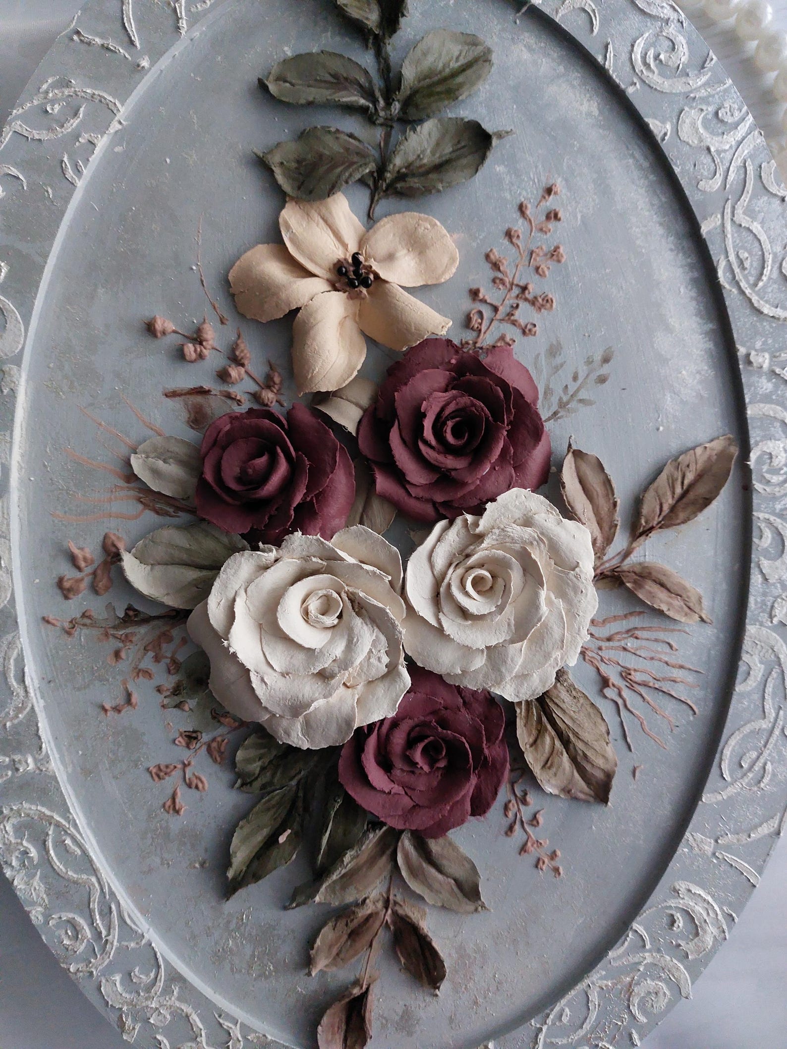 Plaster Roses Decor Sculptural Painting, 3d Plaster Flowers, Panels With Decorative Plaster ...