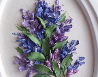 Lavender three-dimensional painting, three-dimensional gypsum flowers, 3D flower painting, art sculpture, sculpture art, plaster panel
