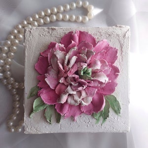 sculpture peinture pivoines, fleurs tridimensionnelles avec plâtre, peinture 3D de fleurs, art de la sculpture, décoration murale, peinture pour la maison, ACEO