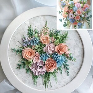 Bouquet de mariée 3D personnalisé, peinture sculpturale personnalisée, bouquet rond texturé, décoration murale faite main, cadeau artistique personnalisé