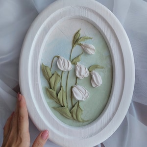 Fleurs blanches jacinthes des bois, peinture sculpturale de fleurs, art de la sculpture, art texturé, fleurs de gypse, peinture de fleurs 3D, peinture bas-relief