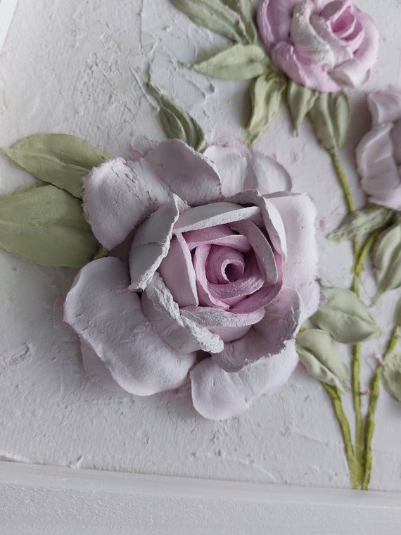 彫刻画のバラ、立体的な石膏の花、3Dの花の絵画、アート彫刻、壁 彫刻画のバラ、立体的な石膏の花、3Dの花の絵画、アート彫刻、壁