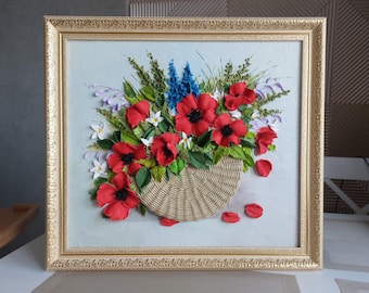 Dipinto scultoreo di papavero, fiori tridimensionali in gesso, dipinto floreale 3D, scultura artistica, decorazione murale, idea regalo di Natale, pannello in gesso