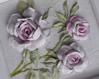 昭和レトロ 絵画 立体画 静物画 薔薇 立体アート サイン入り 加工アート 光の透ける薔薇 | 松川佳代 ｜インテリア絵画 アートの専門通販