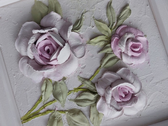 彫刻画のバラ、立体的な石膏の花、3Dの花の絵画、アート彫刻、壁