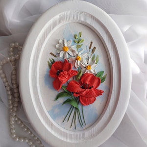 Peinture sculpture coquelicot rouge, fleurs de gypse en trois dimensions, fleurs 3D pour mur, plâtre d'art, art de la sculpture, idée cadeau de Noël
