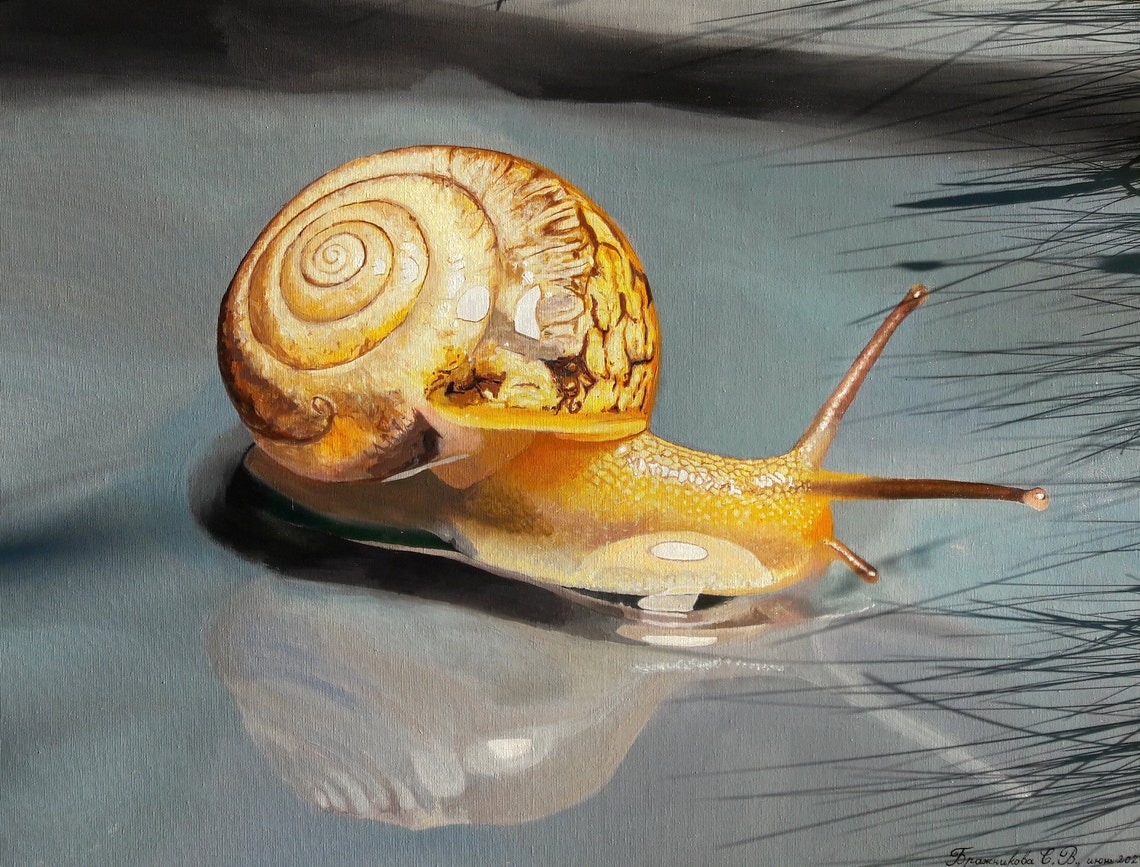 Snail Painting Wall art Realism Hyperrealism Original Etsy