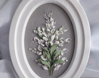 sculpture painting lavender, sculpture art, three-dimensional gypsum flowers, 3D flower painting,art sculpture, panel sculptural, fine art